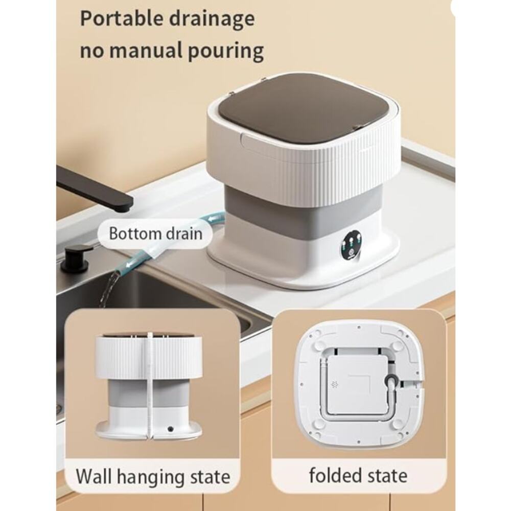 Portable Washing Machine, Foldable Wash Dry Combo for Small Clothes Grey